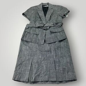 NWT Kasper Women’s 8 Black Ivory Tweed Skirt Suit Short Sleeve Belted Jacket